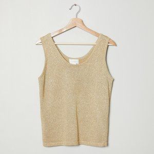 Vtg 80s Gold Metallic Knit Tank M